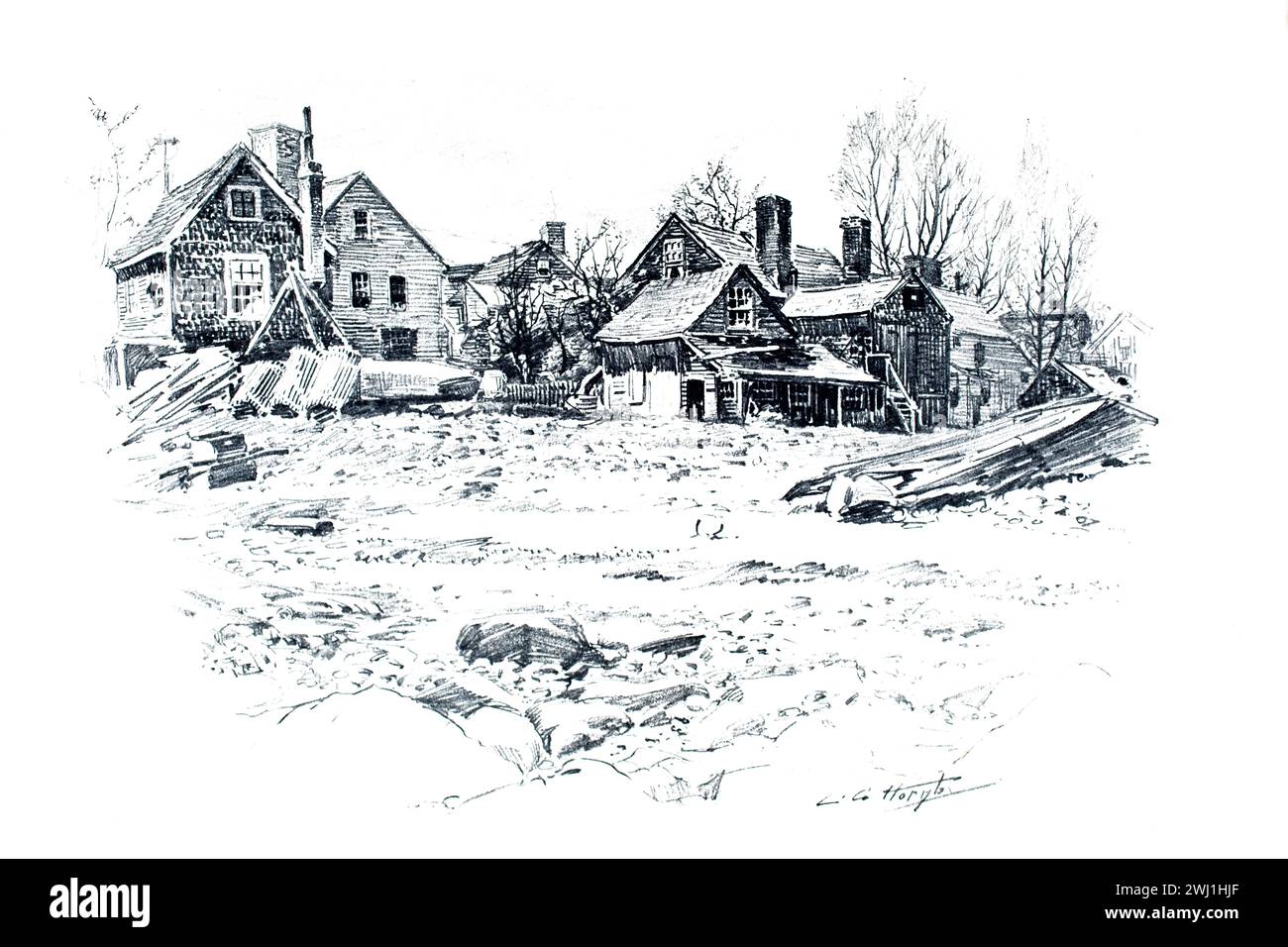 Barnegat, Ocean County New Jersey, illustration au crayon par l'artiste américain du début du XXe siècle ; Lester G. Hornby Banque D'Images