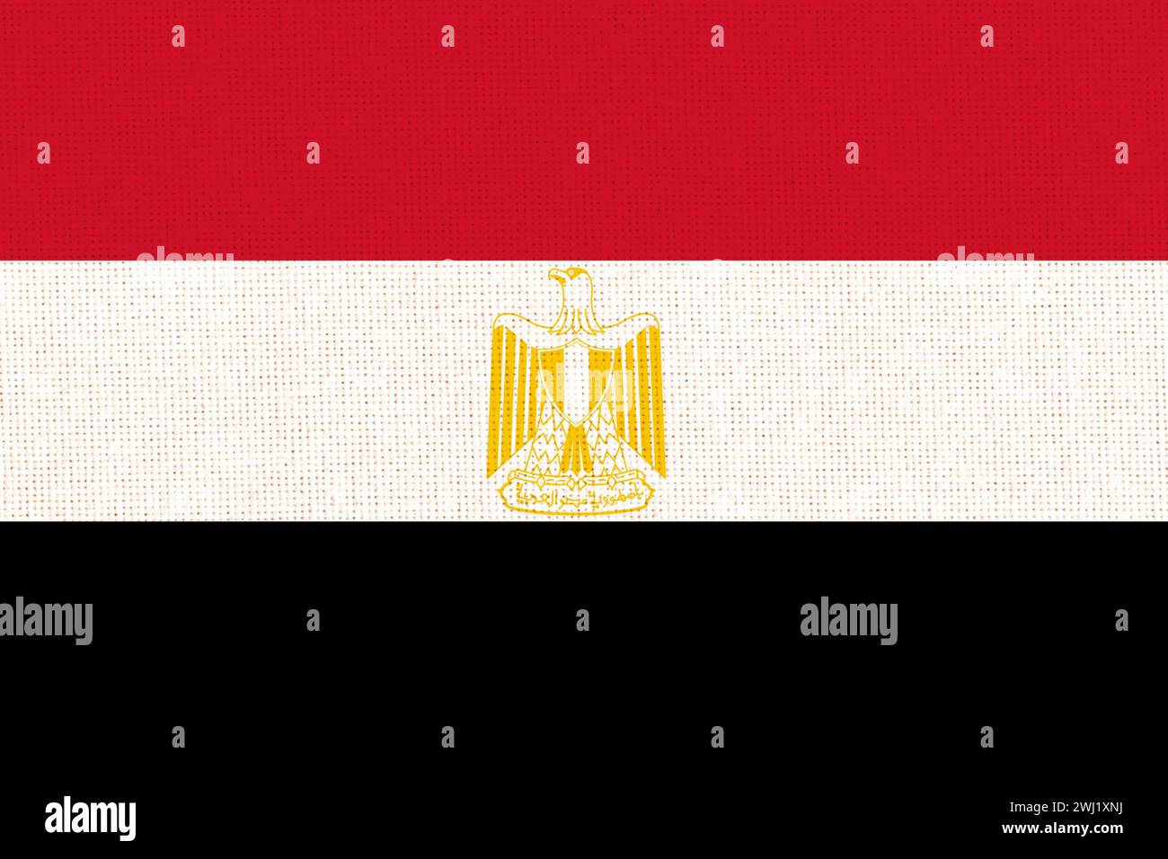 Drapeau de l'Egypte. Drapeau égyptien sur la surface du tissu. Drapeau national égyptien sur fond texturé. Fabri Banque D'Images