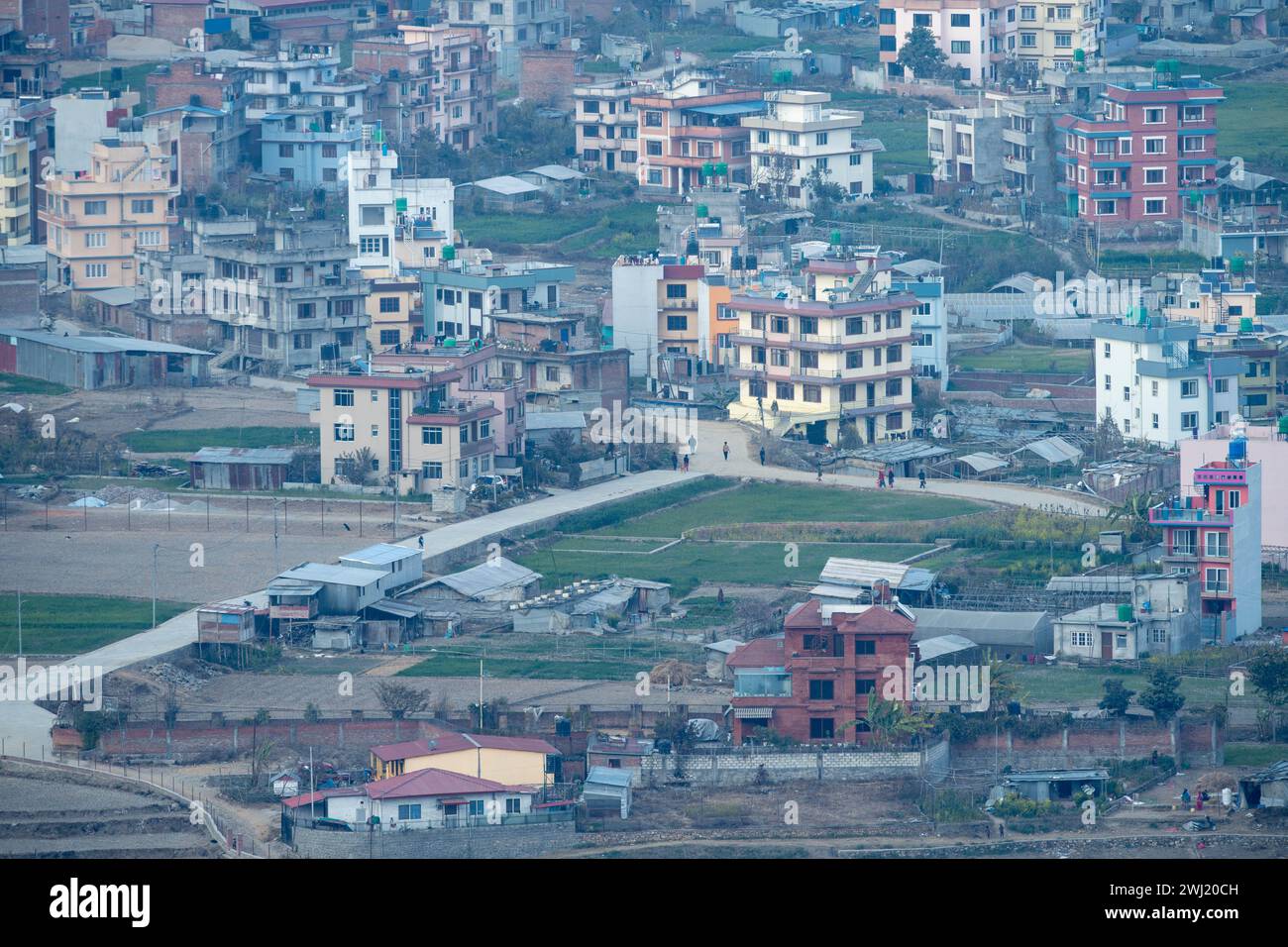 Une vue en grand angle de la ville de Katmandou, Népal et de la densité de population. Banque D'Images
