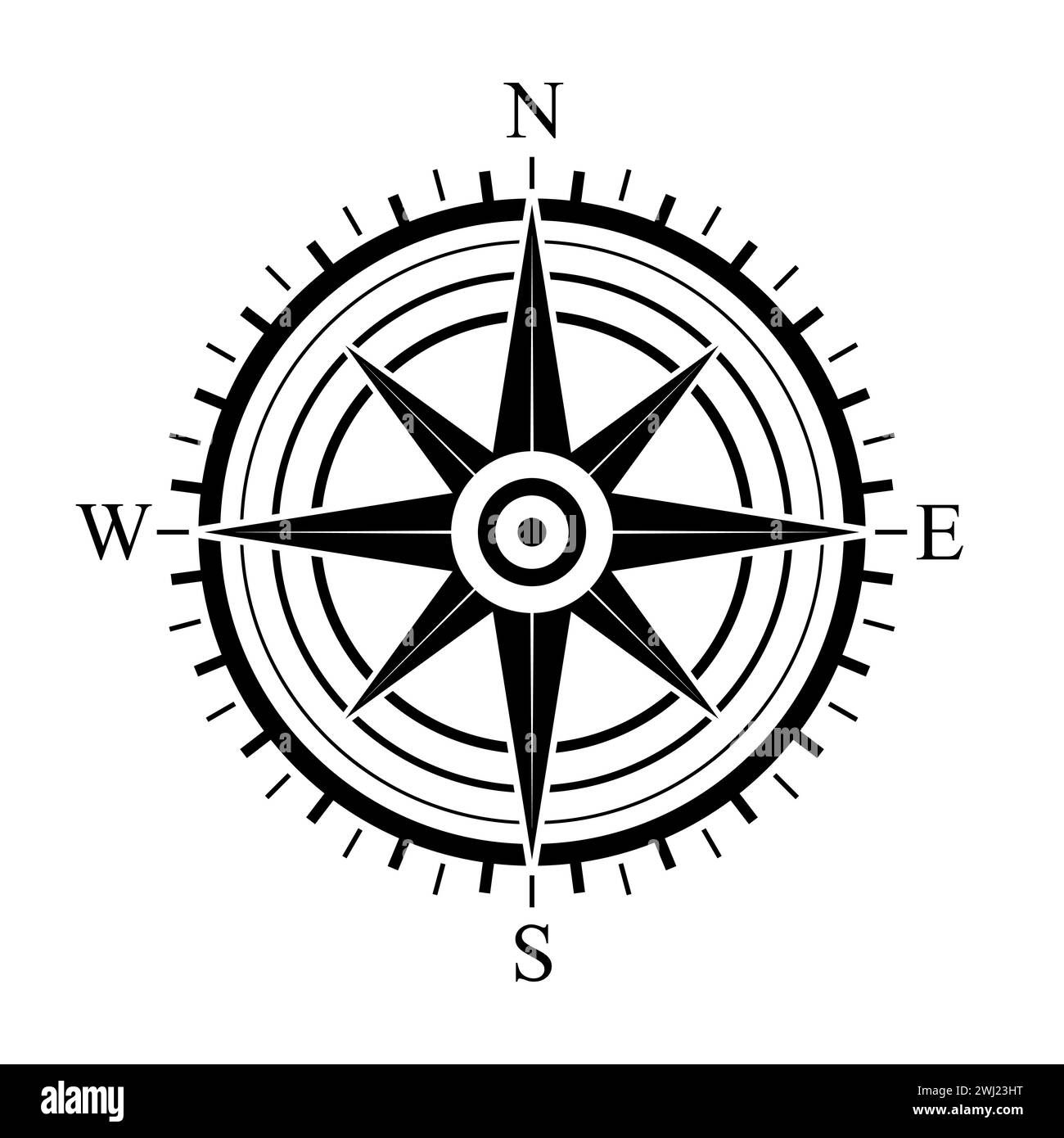 Icône de boussole. Symbole de boussole. Icône noire de la boussole isolée sur blanc Illustration de Vecteur