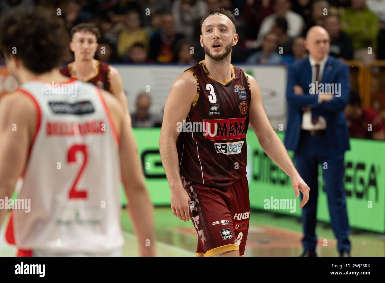 Venise, Italie. 11 février 2024. Max Heidegger lors de l'Umana Reyer Venezia vs Estra Pistoia au Taliercio à Venise, Italie le 11 février 2024 lors de l'Umana Reyer Venezia vs Estra Pistoia, match italien de basket Serie A à Venise, Italie, 11 février 2024 crédit : Agence photo indépendante/Alamy Live News Banque D'Images