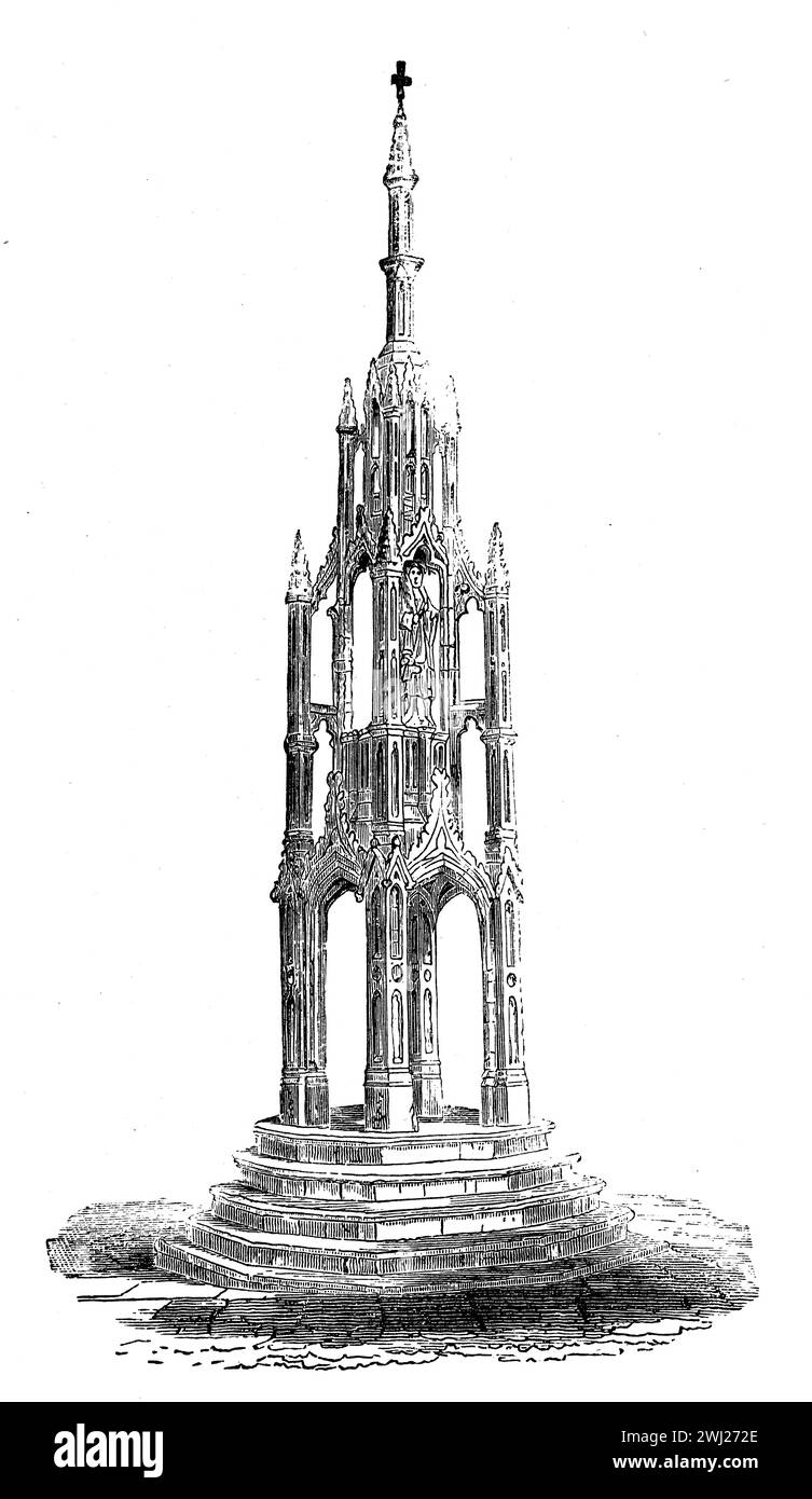 Winchester Market Cross. Illustration en noir et blanc de la 'vieille Angleterre' publiée par James Sangster en 1860. Banque D'Images