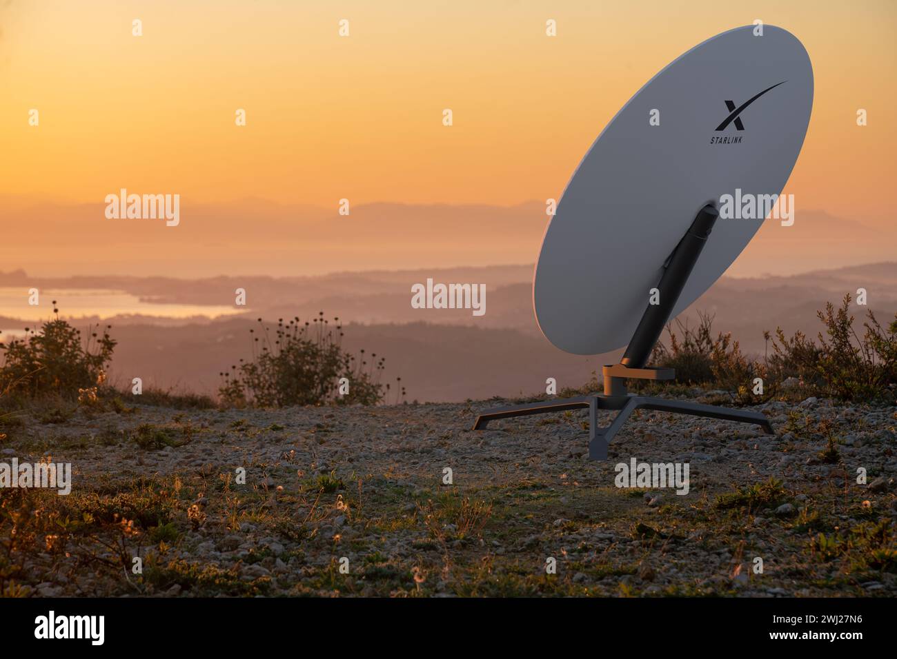 Szczecin, Pologne-février 2024:TSTARLINK satellite Internet terminal.3d render. Banque D'Images