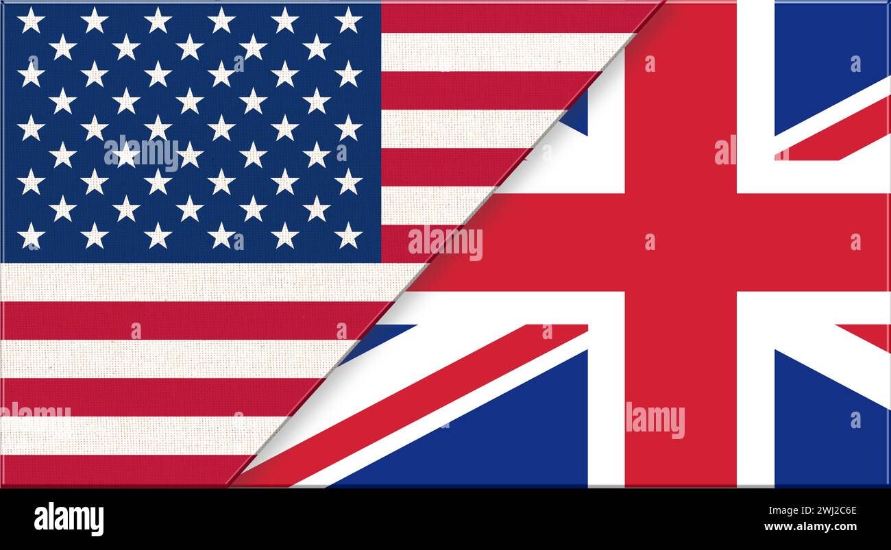 Drapeaux des États-Unis et de l'Angleterre. Drapeaux américains et anglais. Symbole national des États-Unis et de l'Angleterre. Sport COM Banque D'Images
