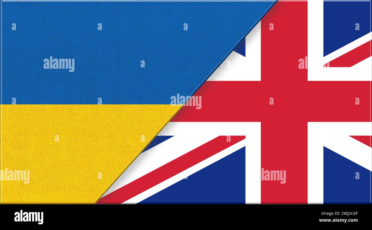 Drapeaux de l'Ukraine et de l'Angleterre. Drapeaux ukrainien et anglais. Symboles nationaux de l'Ukraine et de l'Angleterre. Banque D'Images