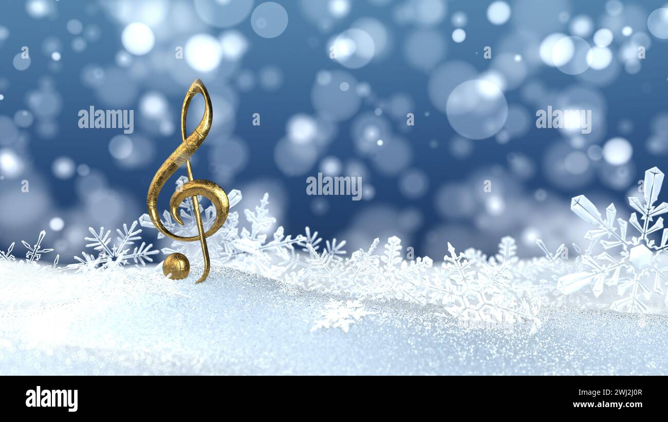Flocons de neige Golden Treble clef - illustration 3D. Banque D'Images