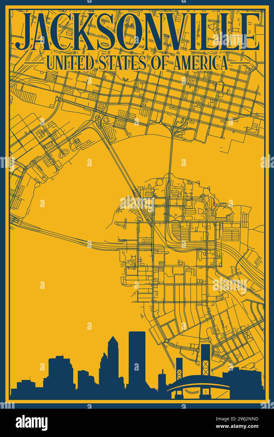 Réseau routier et affiche d'horizon du centre-ville DE JACKSONVILLE, ÉTATS-UNIS D'AMÉRIQUE Illustration de Vecteur
