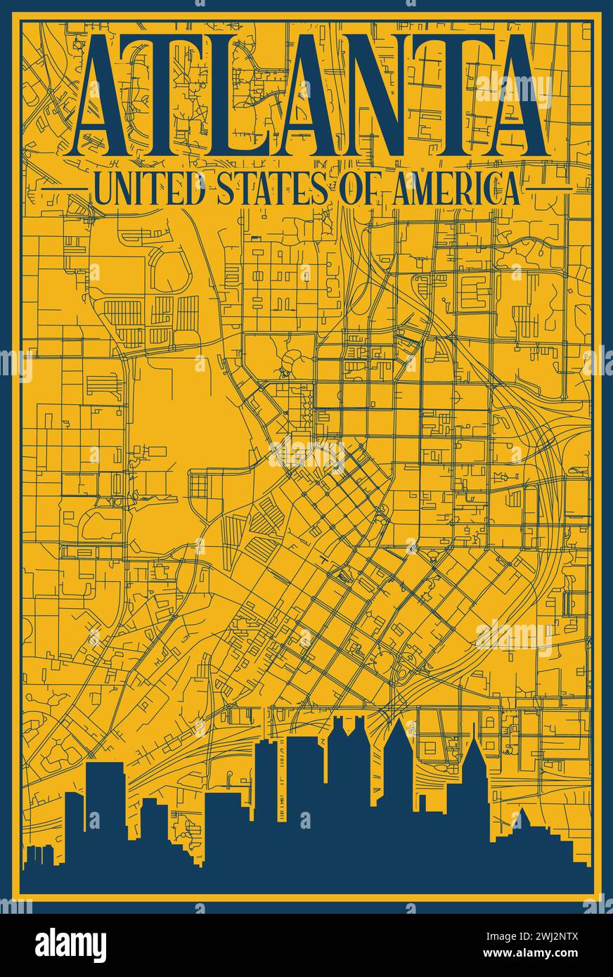 Réseau routier et affiche d'horizon du centre-ville D'ATLANTA, ÉTATS-UNIS D'AMÉRIQUE Illustration de Vecteur