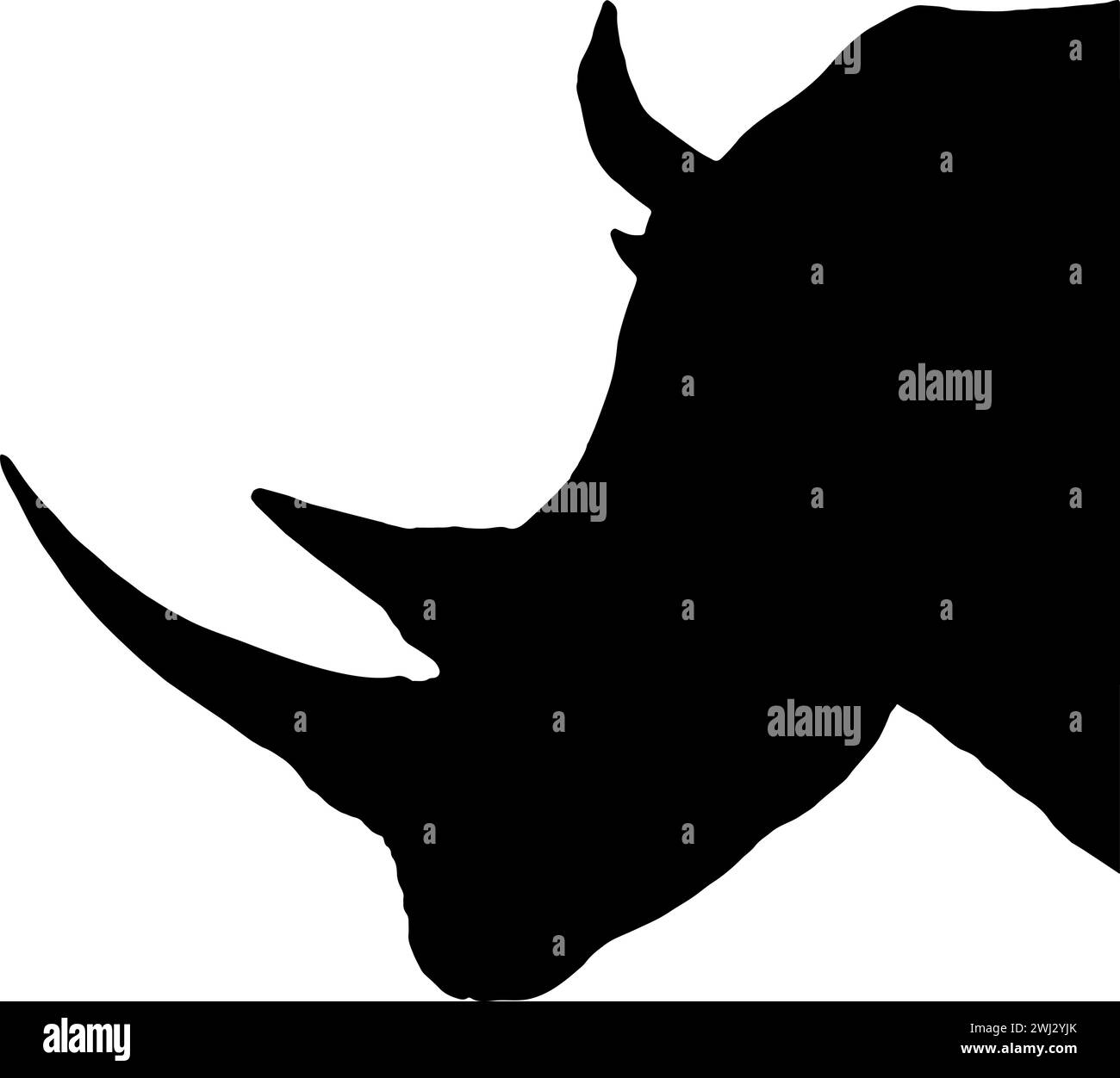 Silhouette en noir d'une tête de rhinocéros, vue de profil, isolé Illustration de Vecteur
