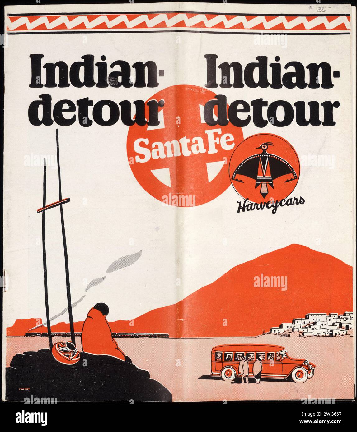 Couverture vintage pour Indian Detour, Santa Fe, Harveycars / Atchison, Topeka, et Santa Fe Railway Company. Banque D'Images