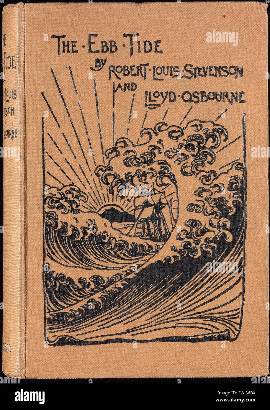 Vintage couverture de livre pour la marée basse : un trio et quartette / par Robert Louis Stevenson et Lloyd Osbourne pub 1894 copie 5 : variante reliure. Chiffon rouille marron. Éditeur W. Heinemann Banque D'Images