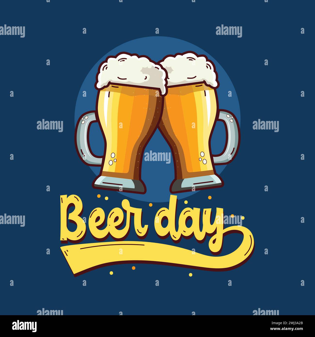 Conception de modèle de lettrage rétro style de jour de bière avec mu de bière sur fond bleu. Bannière Oktoberfest, modèle, affiche, vecteur de carte de voeux Illustration de Vecteur