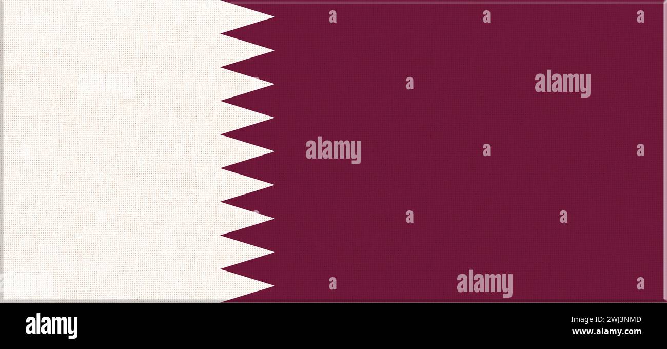 Drapeau du Qatar sur la surface du tissu. Drapeau national du Qatar sur la texture. Banque D'Images