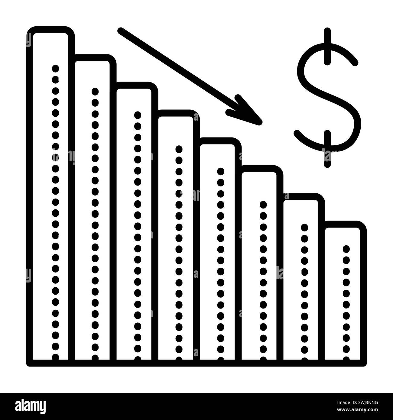 Baisse de prix, icône de vecteur de ligne noire, signe de financement et de tableau de prix, pictogramme des ventes et des rabais Illustration de Vecteur