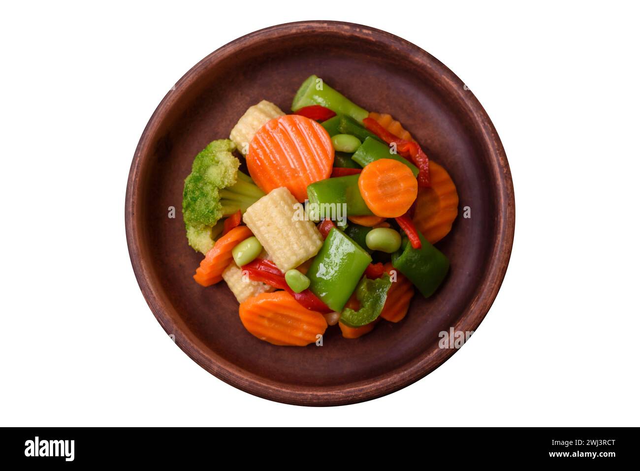 Délicieux légumes sains carottes cuites à la vapeur, brocoli, haricots asperges Banque D'Images