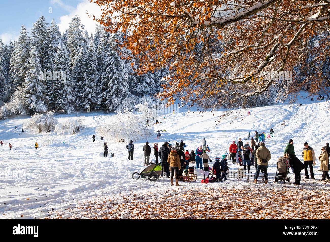 Hiver dans un petit village allemand couvert de neige Garmish-Partenkirchen Banque D'Images