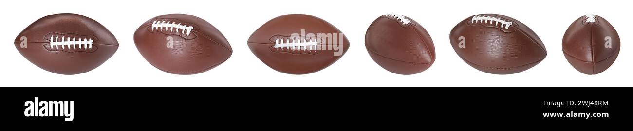 Ballon de football américain isolé sur blanc, différents côtés Banque D'Images