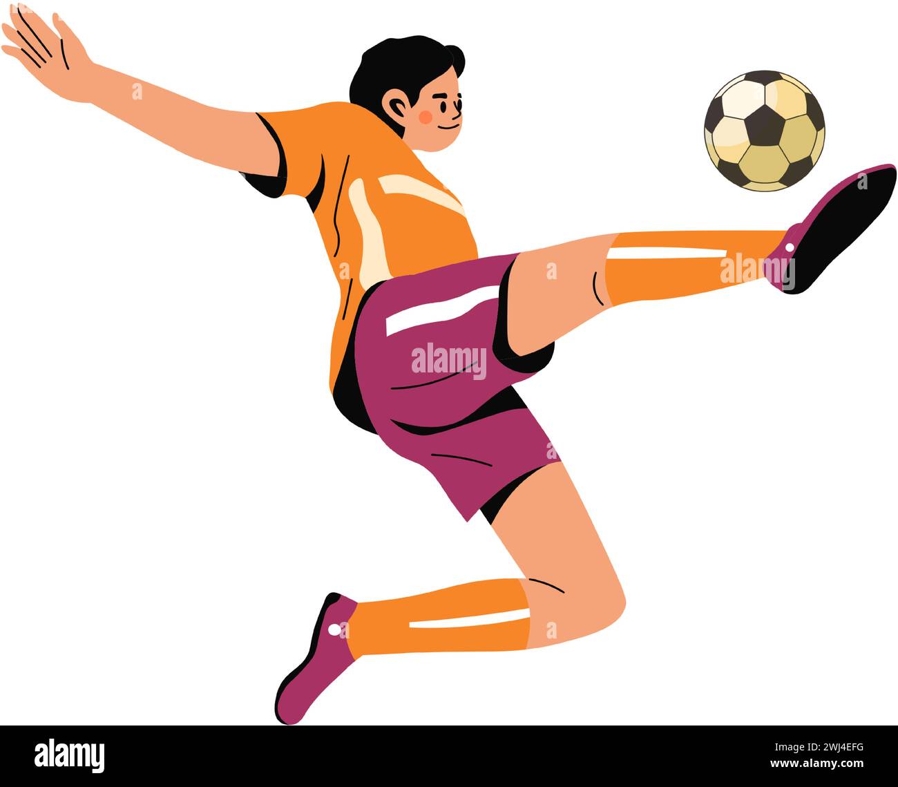 Footballeur ou joueur de football avec ballon sur le terrain Illustration de Vecteur