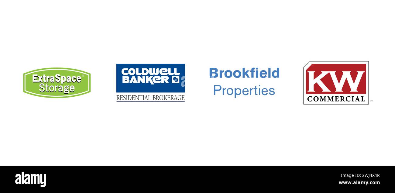 KW commercial, Brookfield Properties, Coldwell Bankers, Extra Space. Illustration vectorielle, logo éditorial. Illustration de Vecteur