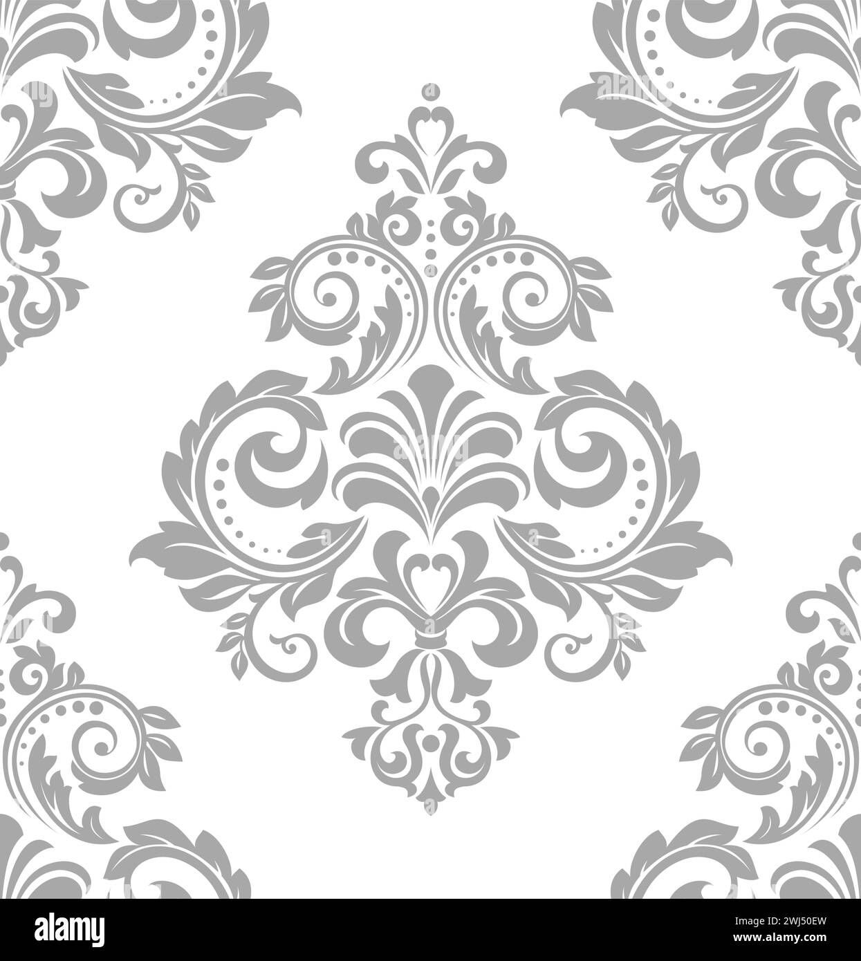 Papier peint dans le style baroque. Un arrière-plan vectoriel transparent. Texture grise et blanche. Ornement floral. Motif vectoriel graphique Illustration de Vecteur