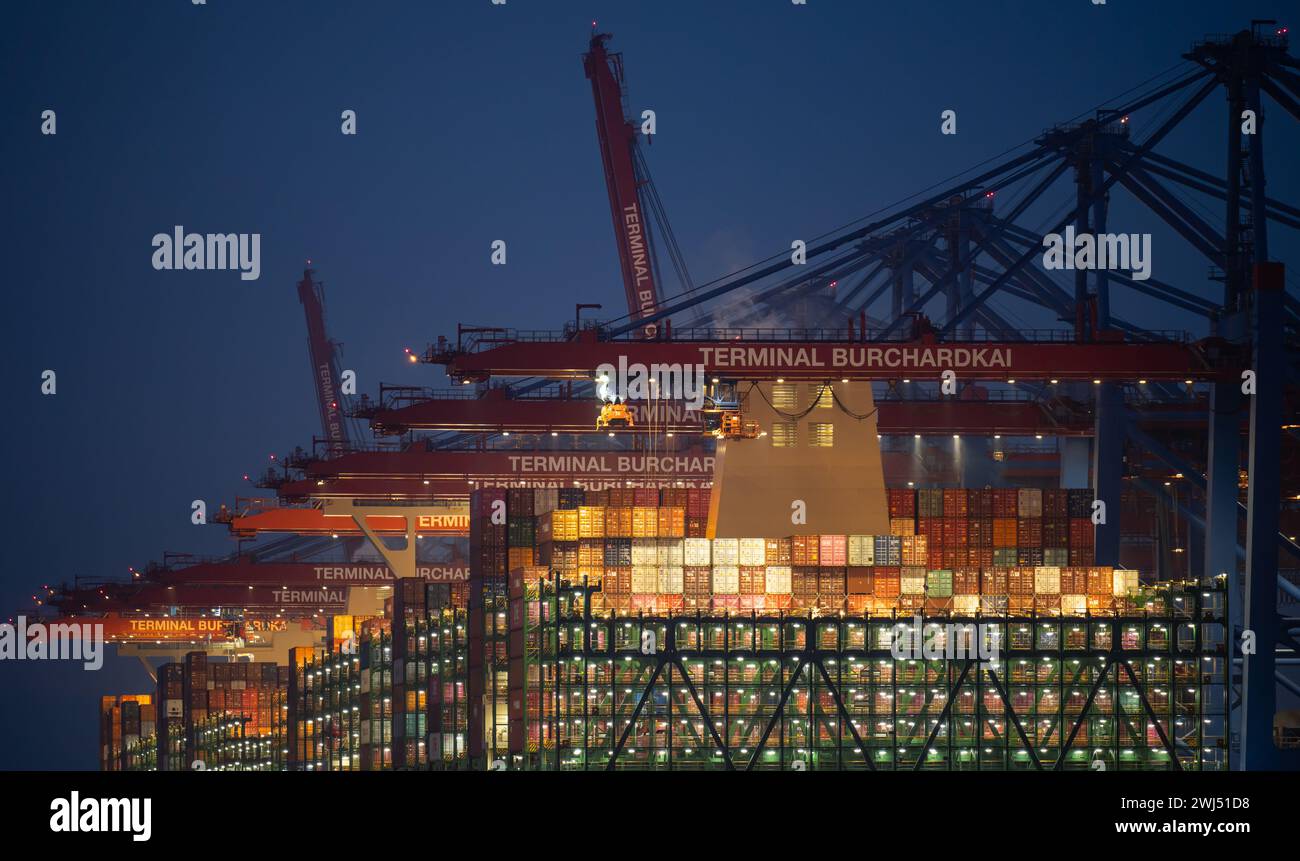 Conteneur terminal Eurogate Burchardkai à Hambourg, chargement et déchargement par l'expédition Banque D'Images