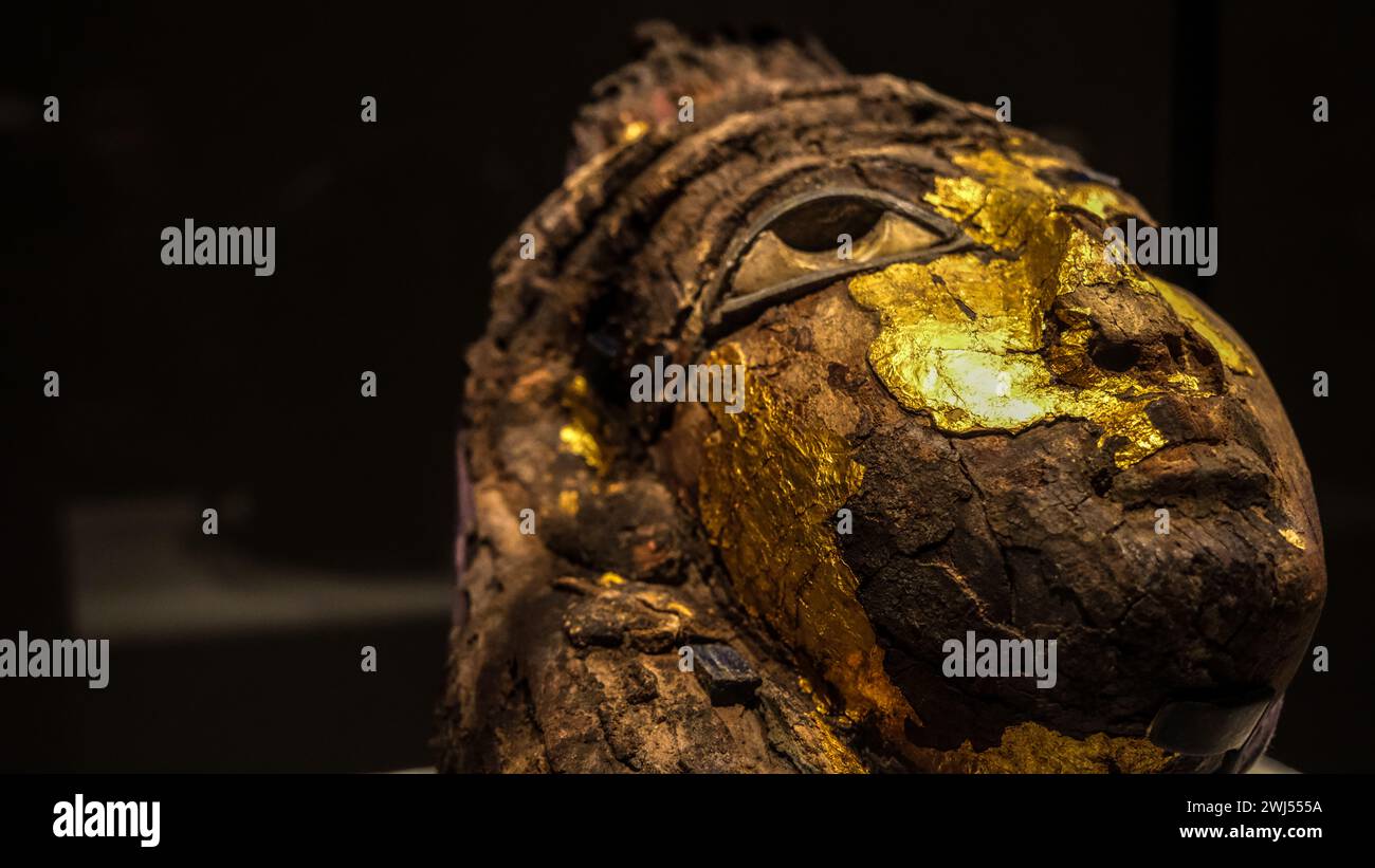 Gros plan de la tête sculptée de la reine Tiye, un artefact égyptien antique du Neues Museum Berlin Banque D'Images