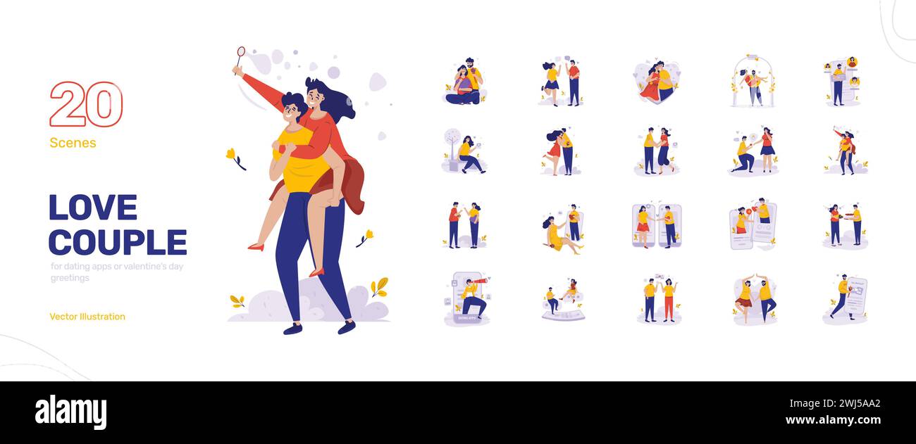 Amour couple romantique datation APP valentine Day Greeting illustration set Illustration de Vecteur Amour couple romantique datation APP valentine Day Greeting illustration set Illustration de Vecteur