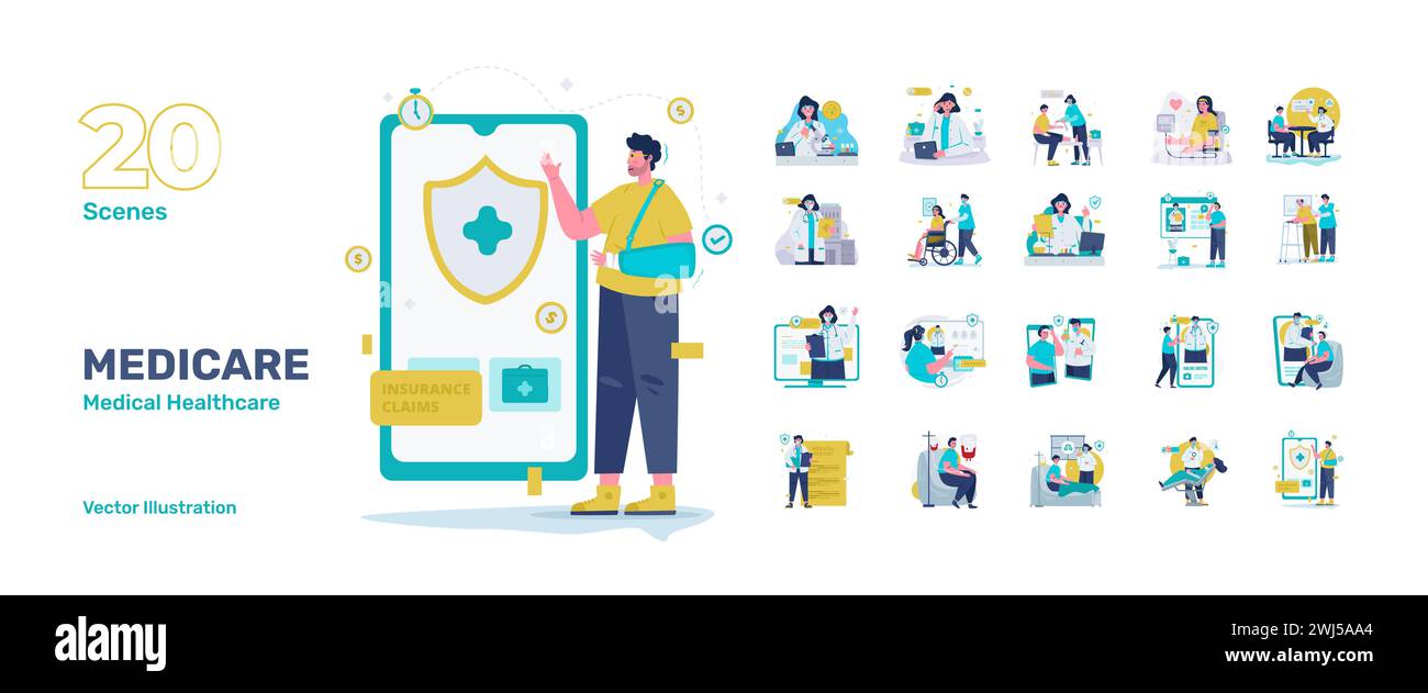 Ensemble d'illustration de consultation de médecin en ligne de soins médicaux Illustration de Vecteur