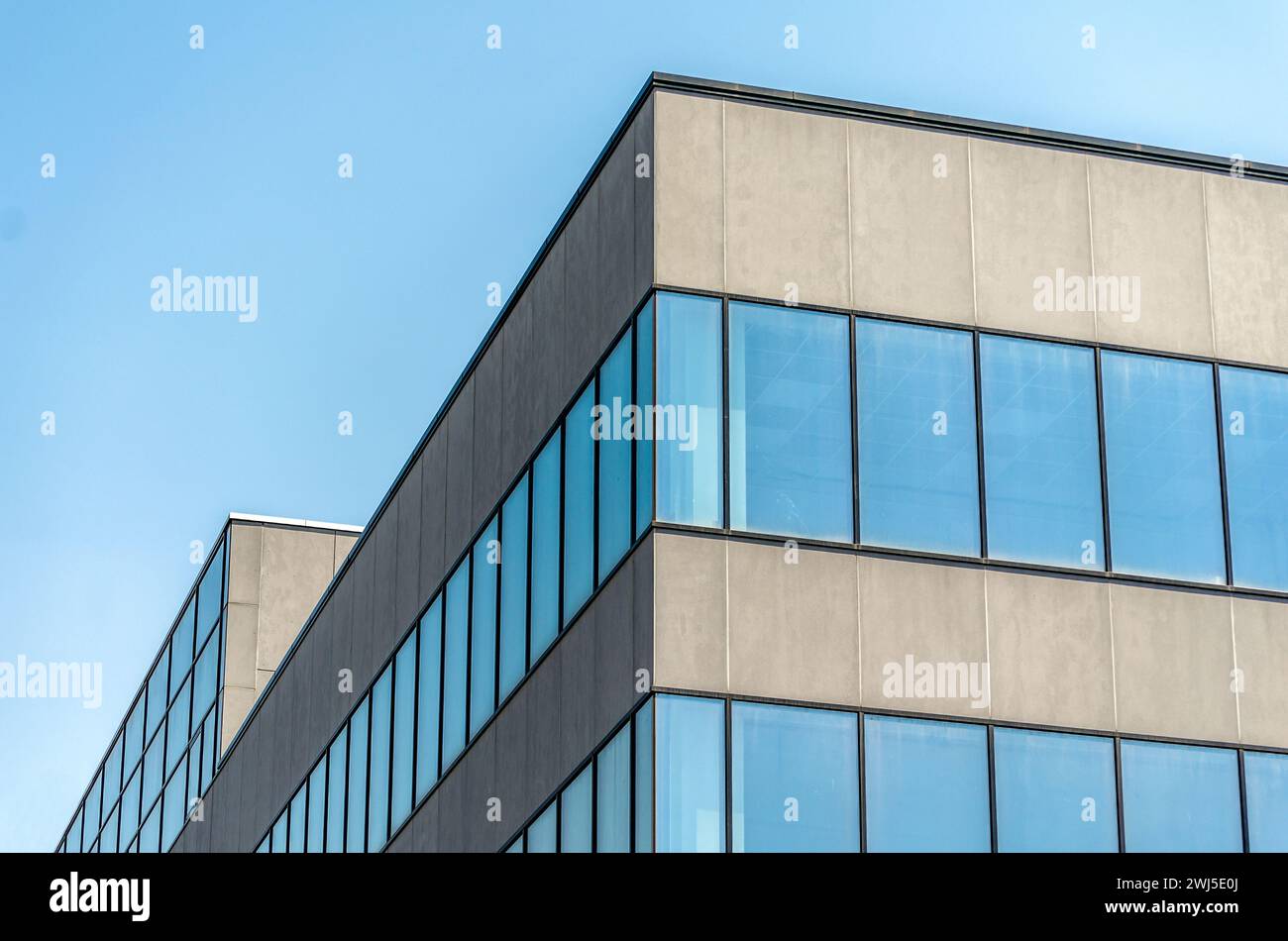 Bâtiment en béton gris avec fenêtres vides Banque D'Images