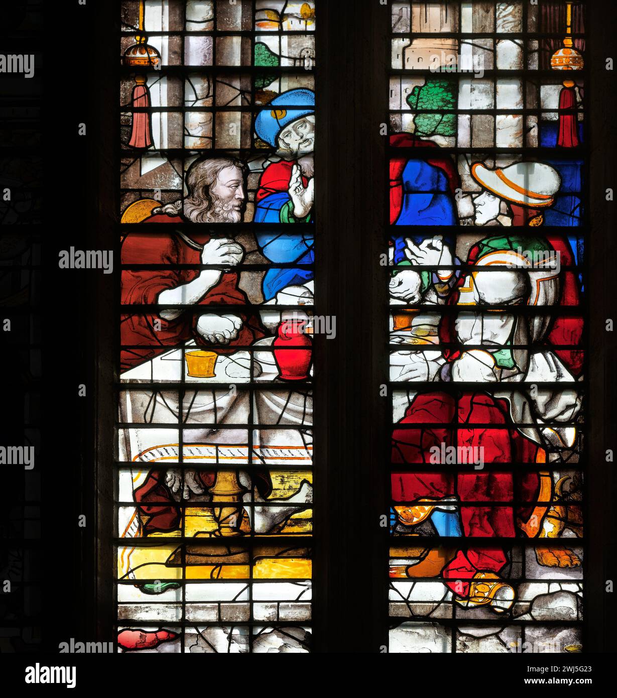 Jésus-Christ ressuscité avec deux disciples qui ne l'ont reconnu qu'après avoir pris un repas avec lui à Emmaus ; King's College Chapel, Cambridge. Banque D'Images