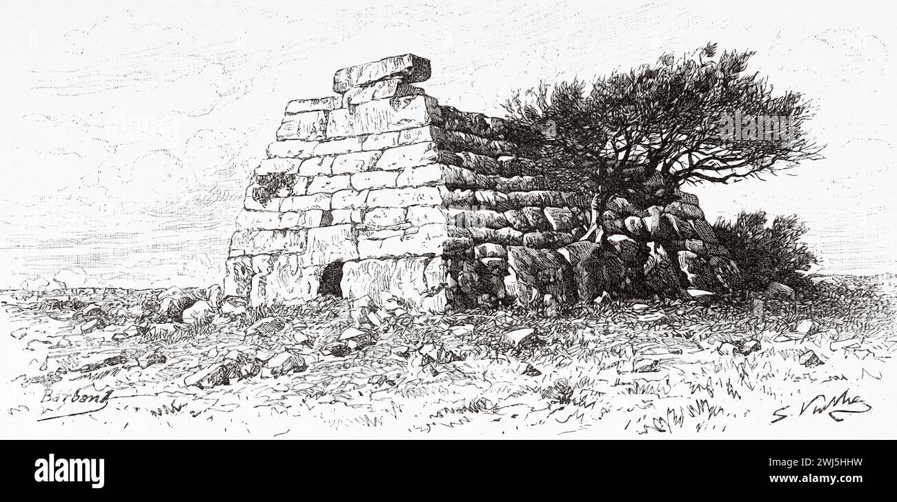 Naveta des Tudons Prototalayotic, Ciutadella, Minorque. Îles Baléares, Espagne. Voyage aux Baléares Minorque et Cabrera 1888 par Gaston Charles Vuillier (1845 - 1915) le Tour du monde 1890 Banque D'Images