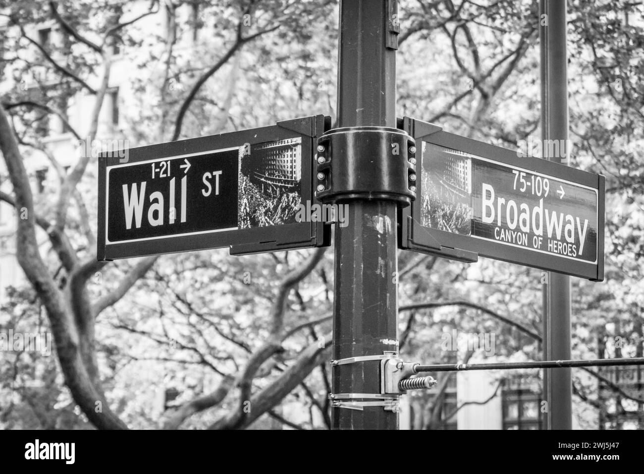 Panneau Broadway Street à New York City USA, noir et blanc Banque D'Images