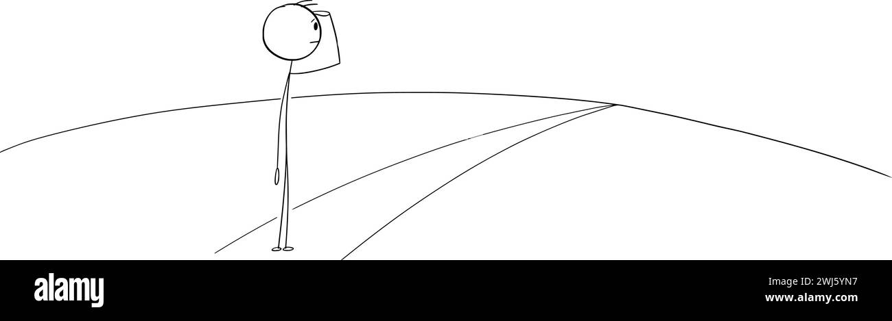 Personne regardant long Road into Unknown, illustration de la figure de bâton de dessin animé vectoriel Illustration de Vecteur