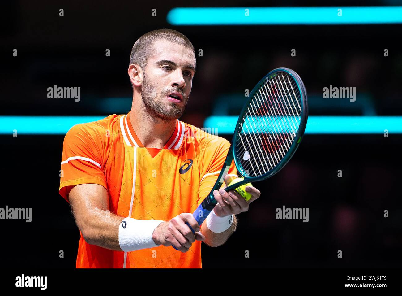 Rotterdam, pays-Bas. 13 février 2024. ROTTERDAM, PAYS-BAS - 13 FÉVRIER : Borna Coric de Croatie pendant le jour 2 de l'ABN AMRO Open 2024 à Ahoy le 13 février 2024 à Rotterdam, pays-Bas. (Photo de Joris Verwijst/Agence BSR) crédit : Agence BSR/Alamy Live News Banque D'Images