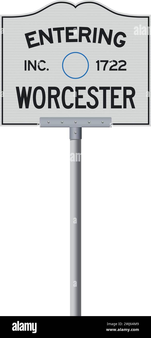 Illustration vectorielle du panneau routier de la ville de Worcester (Massachusetts) entrant sur un poteau métallique Illustration de Vecteur