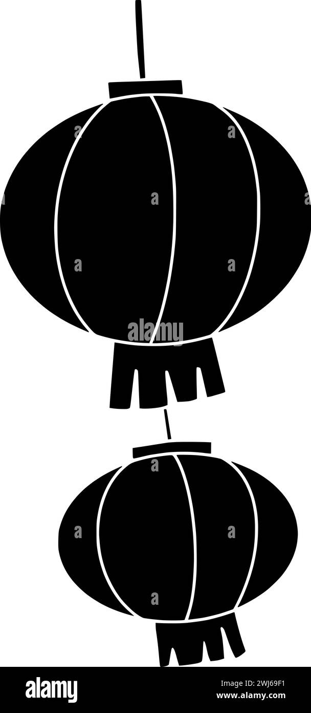 silhouette de lampion noir ou illustration de lanterne plate de logo de lampe chinois pour festival avec icône de vacances et décoration de forme de religion comme traditionnel Illustration de Vecteur