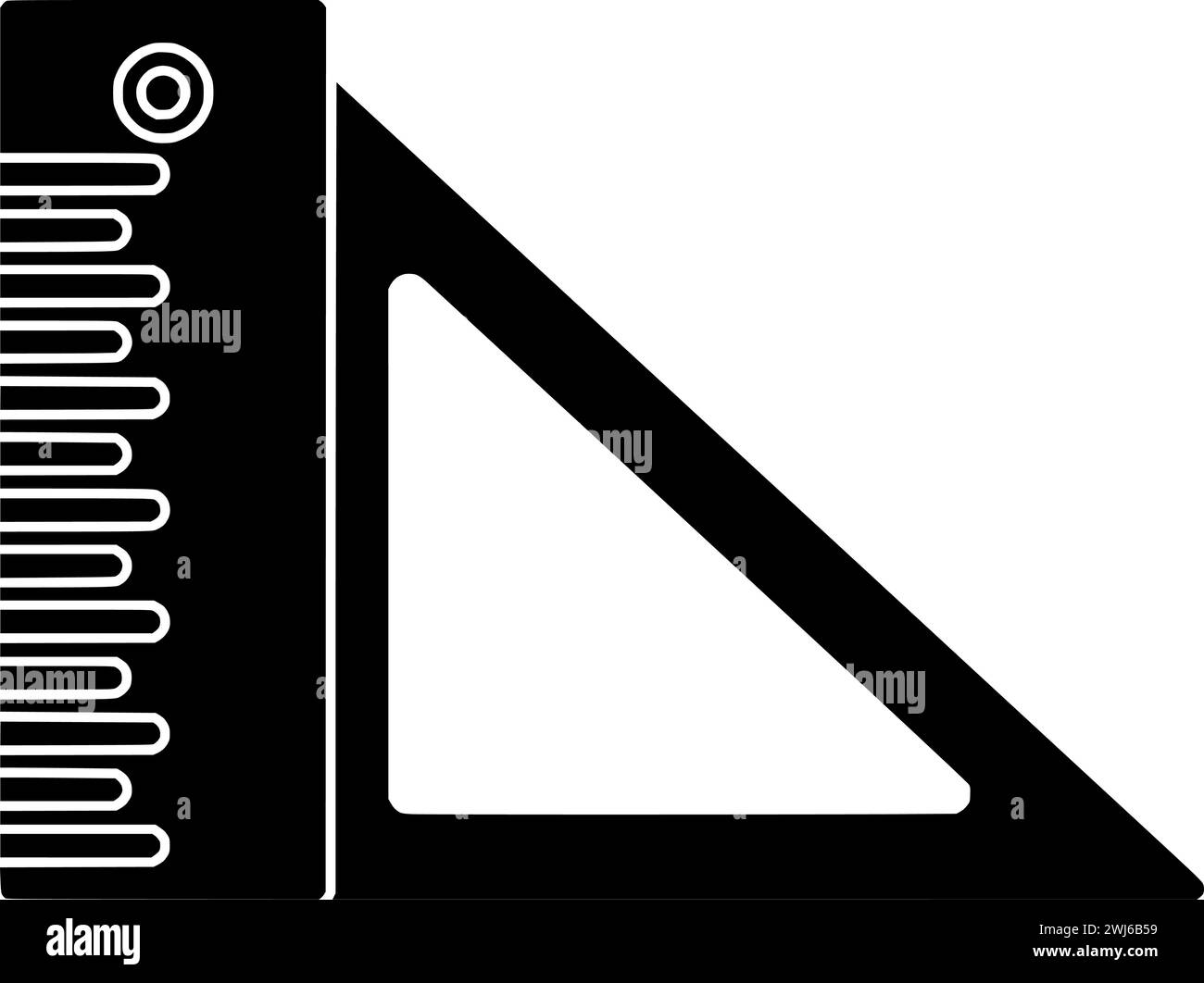 silhouette de règle noire ou illustration d'ingénierie plate du triangle de logo d'angle pour l'éducation avec icône de l'école et dessinant le concepteur de forme comme ingénieur t Illustration de Vecteur