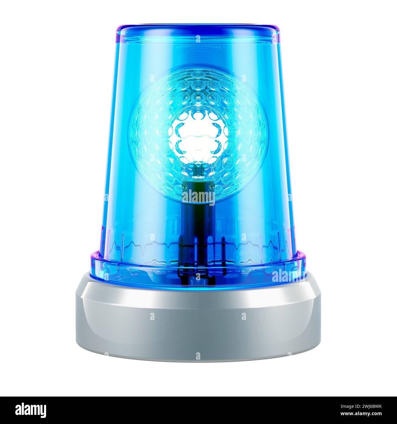 Gyrophare clignotant bleu. Lampe stroboscopique LED d'urgence. Rendu 3D isolé sur fond blanc Banque D'Images