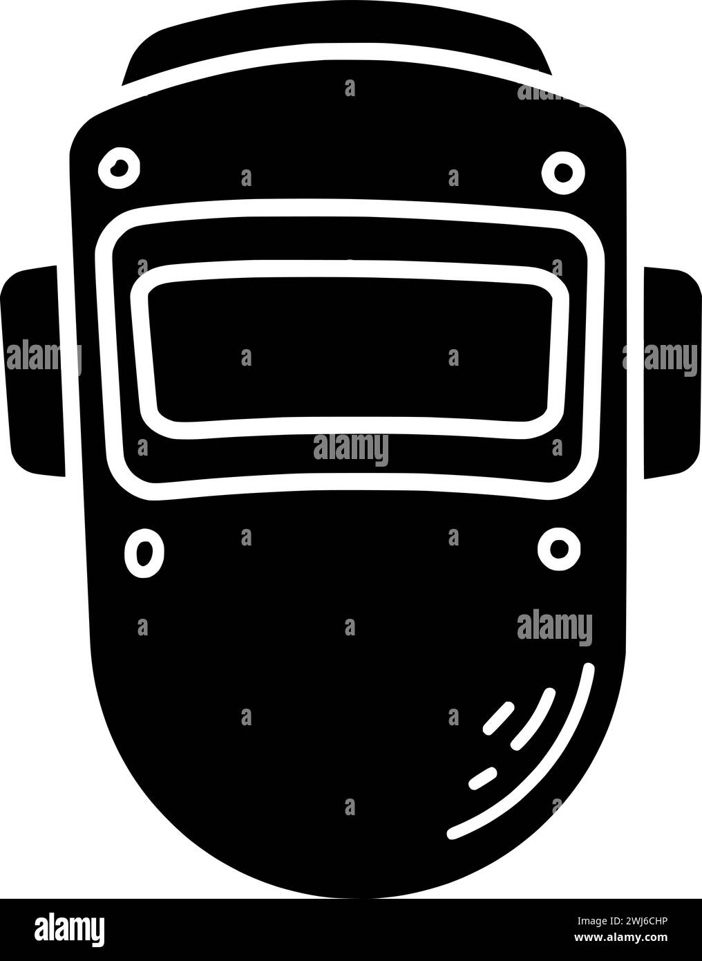 silhouette noire de soudeur ou illustration de masque plat du casque logo d'équipement pour la soudure avec icône de réparation et travail de forme métallique comme sécurité au travail Illustration de Vecteur
