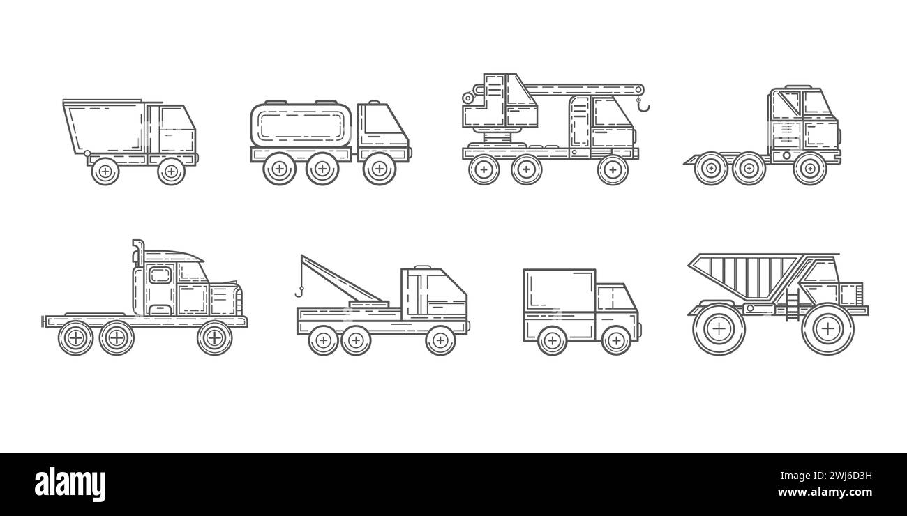 Vecteur d'icône de camion . Ensemble de transport - icônes de ligne.illustration de véhicules de construction. Illustration de Vecteur