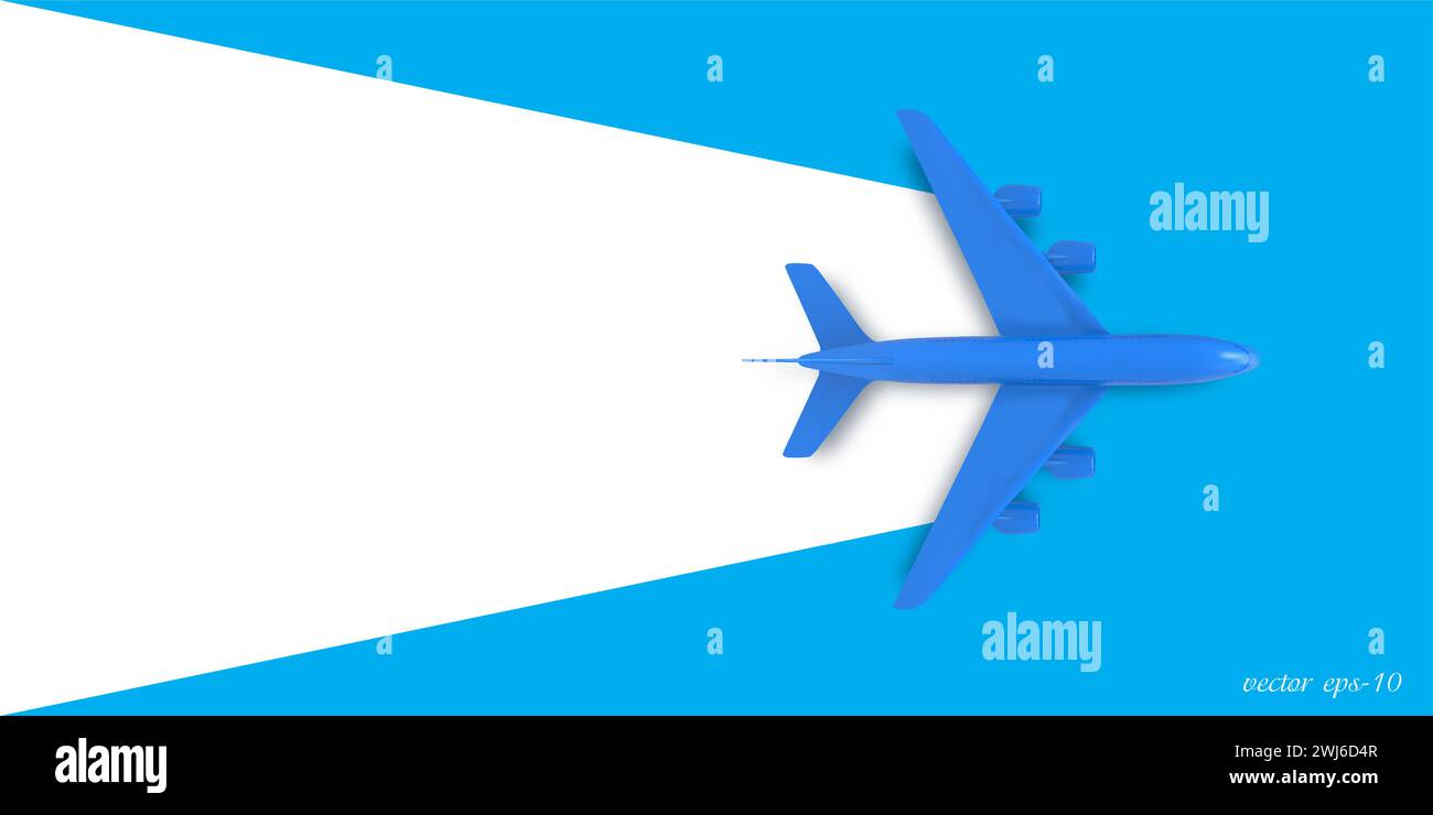 Avion sur un fond bleu, vue de dessus .bannière pour les voyages et les vacances d'été .modèle avion vecteur. Illustration de Vecteur