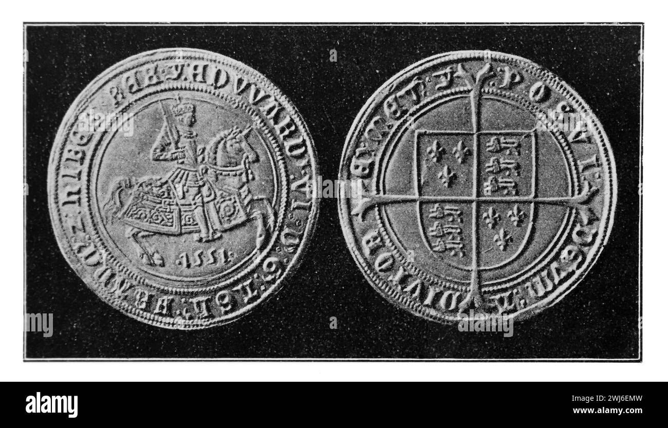 Pièce de couronne d'Edward VI. 1551. Black and White illustration from the Connoisseur, an Illustrated Magazine for Collectors Voll 3 (mai-août 1902) publié à Londres. Banque D'Images