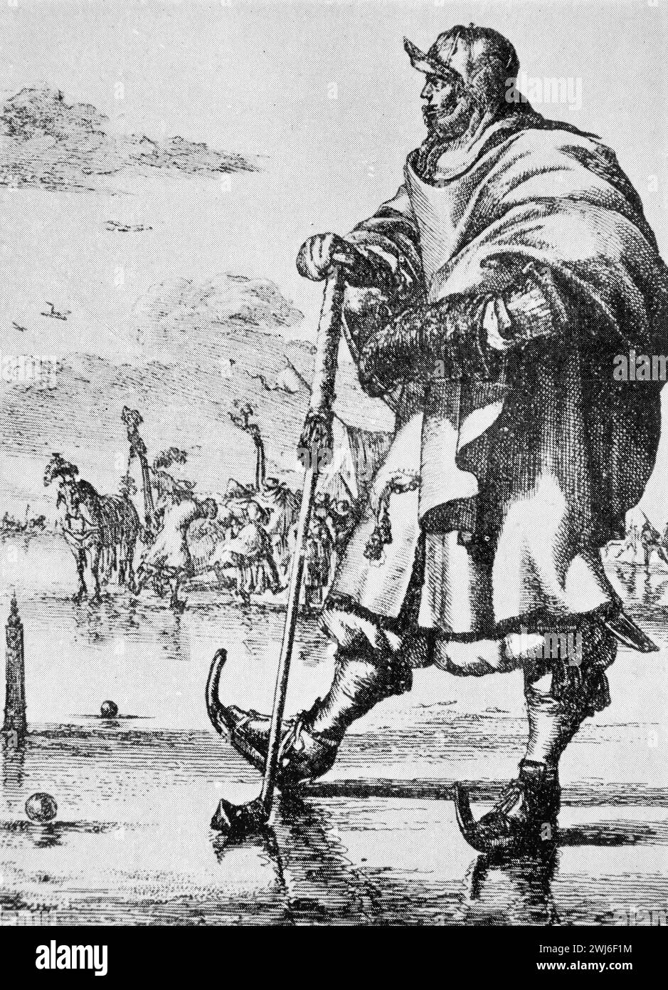 Un géant du golf. Gravure de Romeyn de Hooghe. Illustration en noir et blanc du Connoisseur, un magazine illustré pour collectionneurs Voll 3 (mai-août 1902) publié à Londres. Banque D'Images