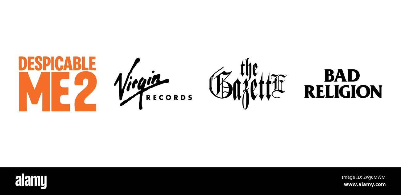 Méprisable me 2 , Bad religion, Virgin Records , The Gazette. Illustration vectorielle, logo éditorial. Illustration de Vecteur
