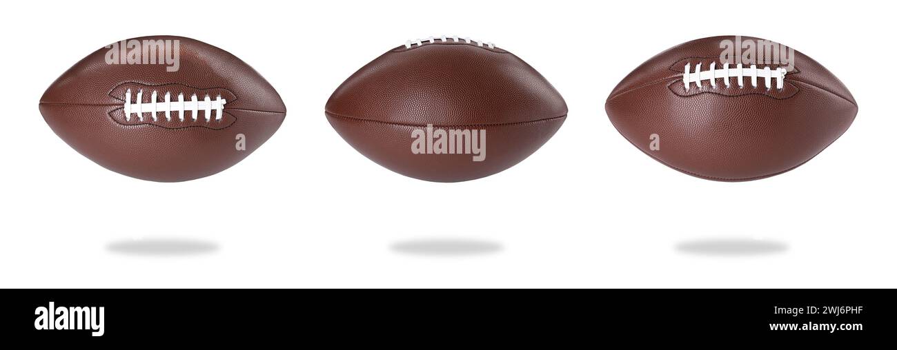 Ballon de football américain isolé sur blanc, différents côtés Banque D'Images