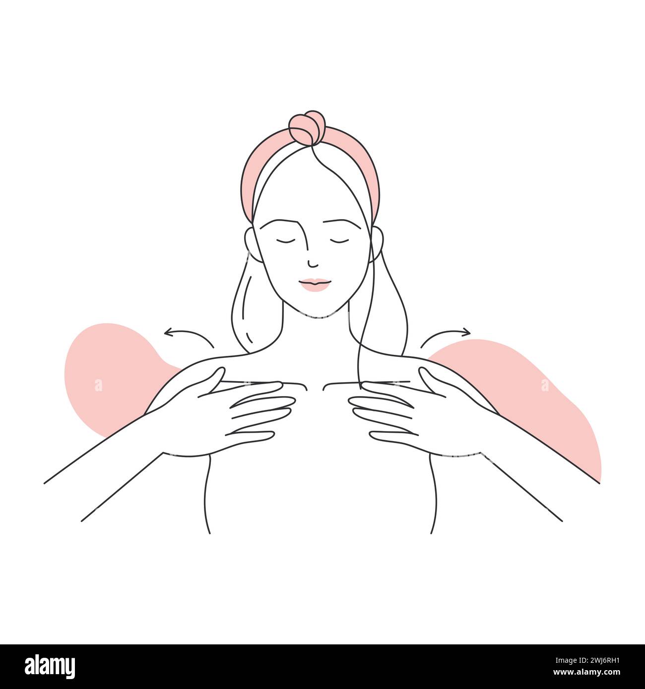 Massage du cou avec sérum visage. Construction de visage, illustration vectorielle de ligne de routine de soins de la peau de beauté Illustration de Vecteur