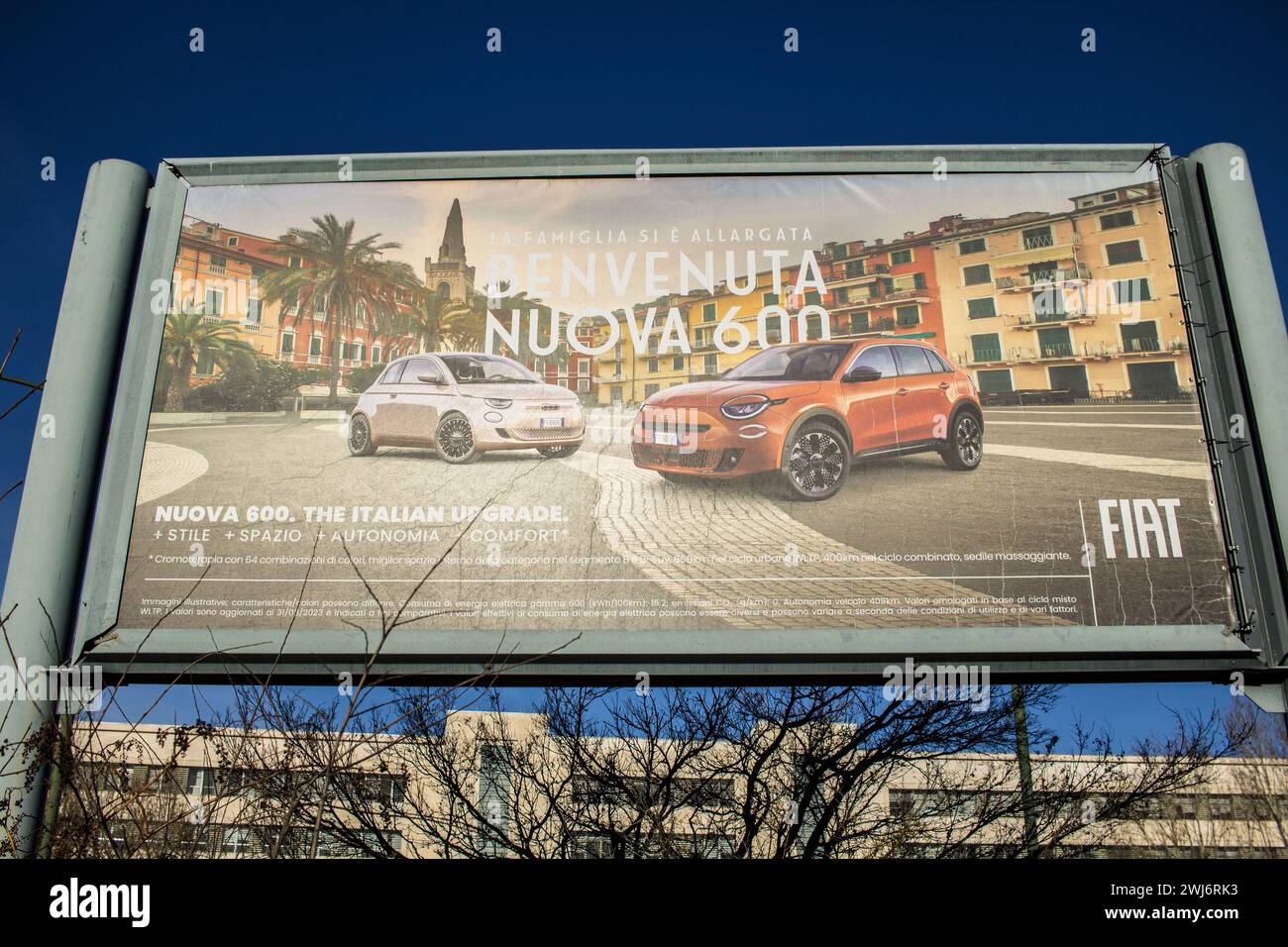 Nouveau panneau publicitaire FIAT 600 en Italie Banque D'Images