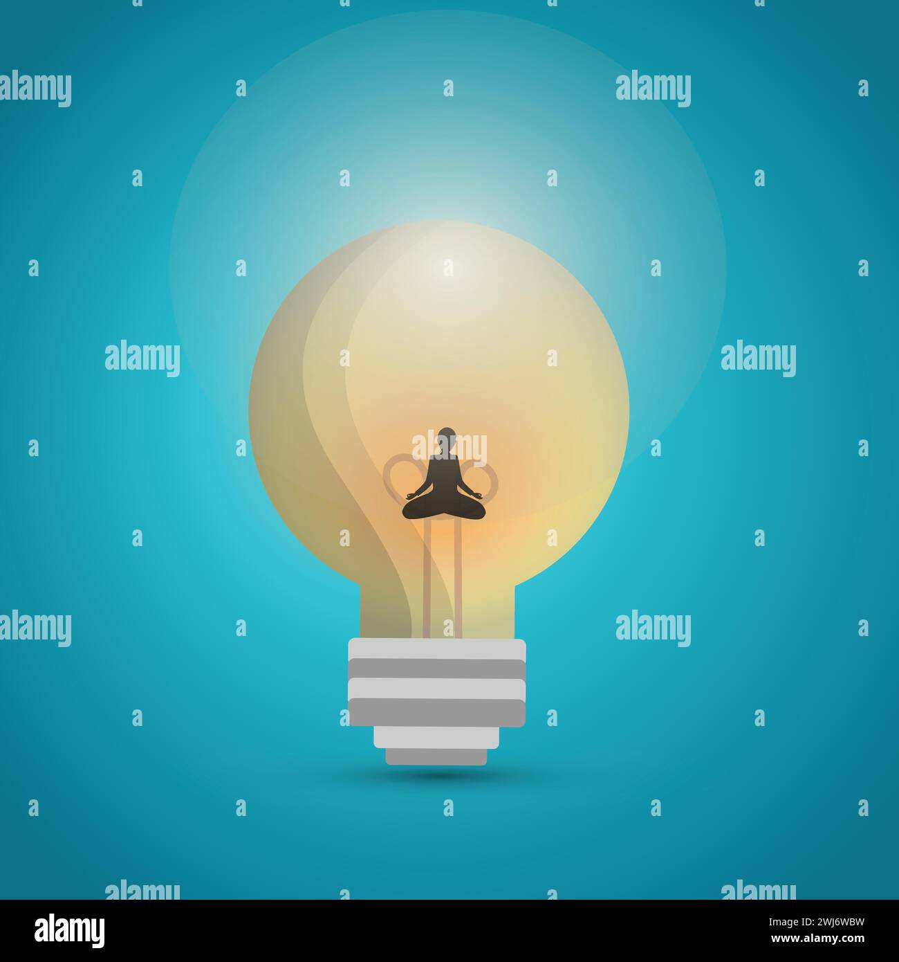Personne méditant dans une ampoule, concept de lumière intérieure Illustration de Vecteur