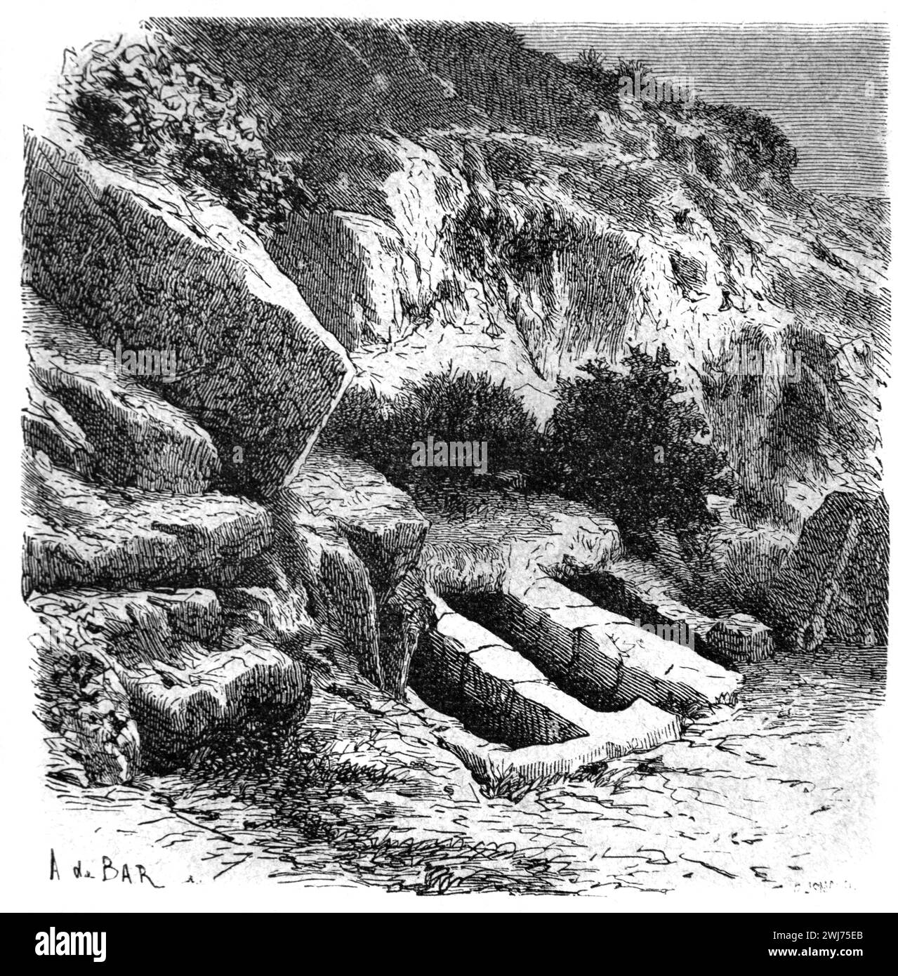 Tombes anciennes près de Byblos Liban. Gravure vintage ou historique ou illustration 1863 Banque D'Images