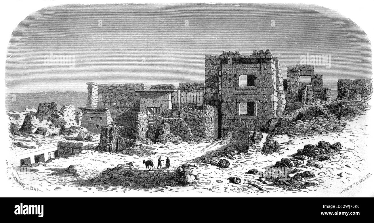 Ruines de Medinet Habu, Temple mortuaire de Ramsès II (c9ème av. J.-C.) Egypte. Gravure vintage ou historique ou illustration 1863 Banque D'Images